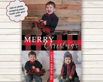 Buffalo Plaid Christmas Cards, Photo Christmas Cards, Printed Christmas Cards, Holiday Photo Cards, Photo Wrapping Paper, Red And Black