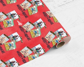 Photo Holiday Gift Wrap, Photo Christmas Wrapping Paper, Photo Wrapping Paper,  Be Merry and Bright, Personalized Gift Wrap, Custom Wrapping