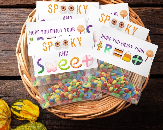 Featured listing image: Halloween Bag Toppers, Halloween Treat Bags, Gift Bags, Personalized Candy Bags, Printed Bag Toppers, School Gifts, Goodie Bags