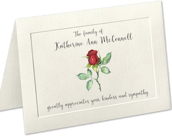 Sympathy Acknowledgement Cards, Flora Funeral Thank You Cards, Custom Funeral Cards, Personalized Funeral Thank You Cards, Rose Sympathy