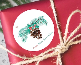 Custom Christmas Stickers, Personalized Holiday Tags, Personalized Christmas Stickers, Personalized Christmas Tags, Custom Labels, Pine Cone