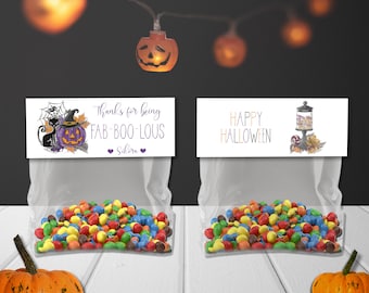 Personalized Halloween Bag Toppers, Halloween Treat Bags, Gift Bags, Personalized Candy Bags, Printed Bag Toppers, School Gifts, Goodie Bags