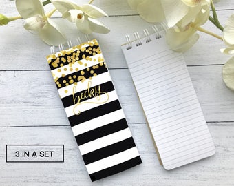 Trendy Notepad, Black and White Notepad, Set of 3 Personalized Note Pads, Gold Foil Note Pad, Teacher Gift, Stocking Stuffer, Office Gift