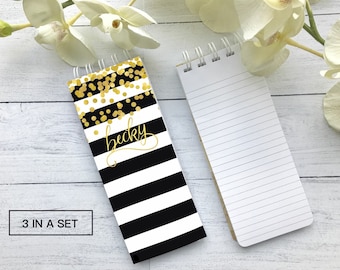 Trendy Notepad, Black and White Notepad, Set of 3 Personalized Note Pads, Gold Foil Note Pad, Teacher Gift, Stocking Stuffer, Office Gift