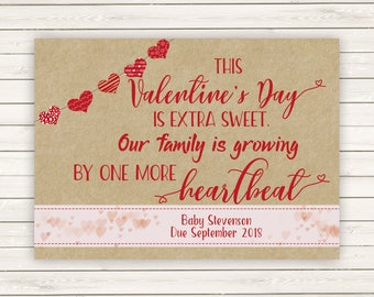 Valentine's Day Pregnancy Announcement, Valentine's Pregnancy Reveal, Valentine's Pregnancy Announcement, Printed Pregnancy Annoucements