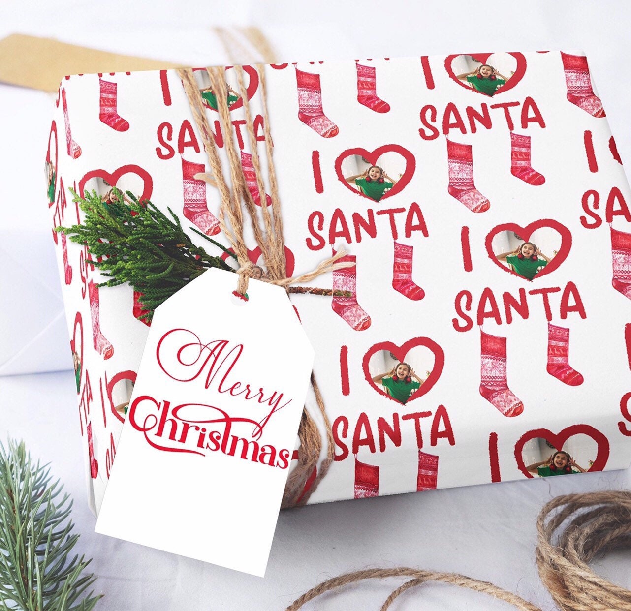 Photo Wrapping Paper, I Love Santa Wrapping Paper, Wrapping Paper Sheets,  Christmas Photo Wrapping Paper, Custom Wrapping Paper