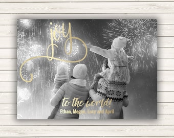Christmas Card With Photo, Photo Christmas Card, Joy To The World, Gold Christmas Card, Printed Christmas Card, Black and White Classic Card