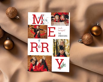 Merry and Bright Photo Christmas Cards, Photo Holiday Cards, Printed Photo Christmas Cards, Multiple Photo Christmas Cards, Multi Pics