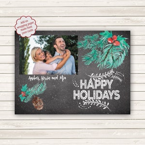 Photo Christmas Cards, Printed Christmas Cards, Blackboard Christmas Cards, Holly Christmas Card, Chalkboard Christmas Cards, Photo Wrapping image 1