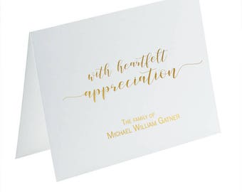 Bereavement Cards, Gold Foil Sympathy Cards, Sympathy Acknowledgement Cards, Funeral Thank You Cards, Foil Funeral Cards, Gold Foil Notecard