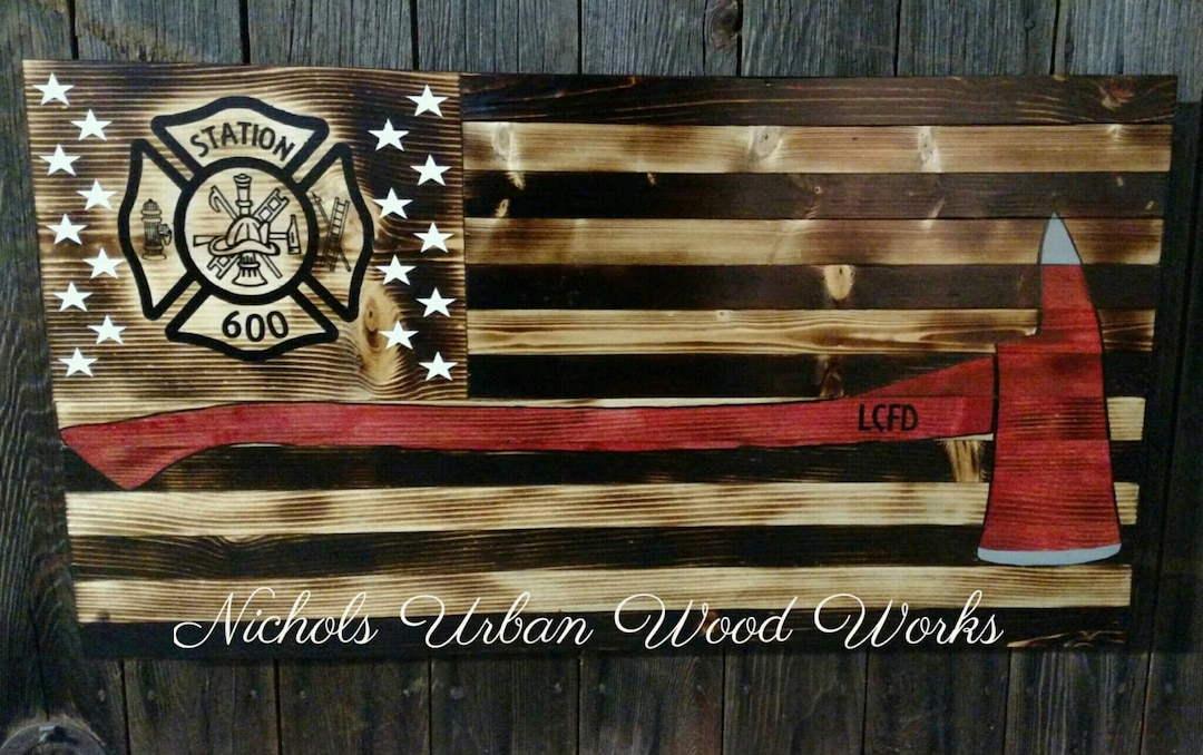 Firefighters Flag Wood American Flag Hidden Gun Flag American Flag