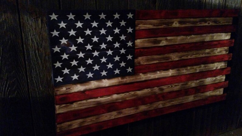 Wood American Flag red white and blue USA stars and stripes old Glory rustic furniture rustic American Flag America wood flag image 1