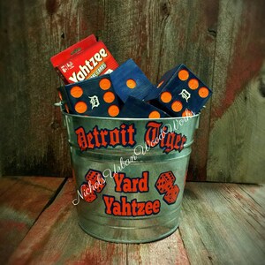Detroit Tigers yard Yahtzee Yard Farkle  Yardzee lawn games dice Yahtzee yard game Outdoor games lawn dice Yard yahtzee Detroit tigers dice