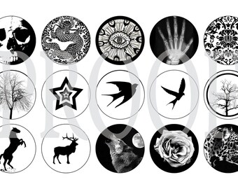 Digital Bottle Cap Image Sheet - Silhouette - 1 Inch Digital Collage - Instant Download