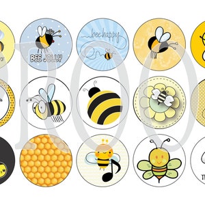 Digital Bottle Cap Image Sheet -  Bee -  Bees - 1 Inch Digital Collage - Instant Download