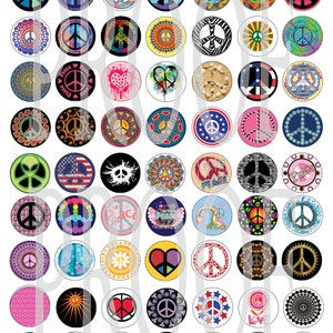 Foglio immagine tappo bottiglia digitale - Segno di pace FOGLIO COMPLETO - Collage digitale da 1 pollice - 63 immagini