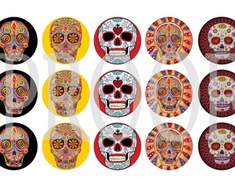 Digital Bottle Cap Image Sheet - Sugar Skull - 1 Inch Digital Collage - Instant Download