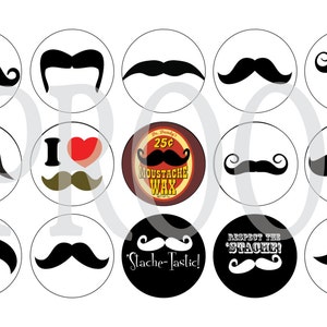 Digital Bottle Cap Image Sheet - Mustache - 1 Inch Digital Collage - Instant Download