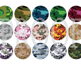 Digital Bottle Cap Image Sheet - Camo - 1 Inch Digital Collage - Instant Download