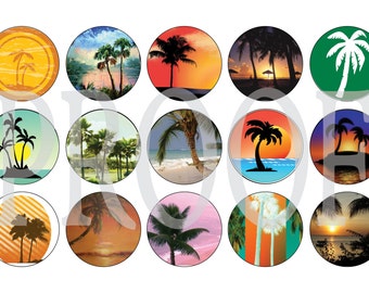 Foglio immagine digitale del tappo di bottiglia - Palme - Collage digitale da 1 pollice - Download istantaneo