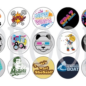 Digital Bottle Cap Image Sheet - Retro 80s - 1 Inch Digital Collage - Instant Download
