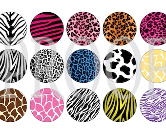 Lámina digital con imágenes de tapas de botellas - Estampado animal - Collage digital de 1 pulgada - Descarga instantánea