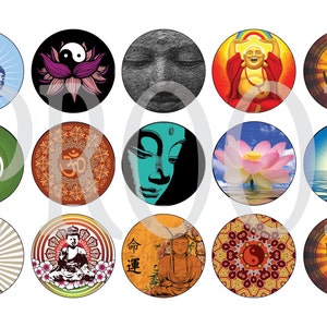 Digital Bottle Cap Image Sheet - Zen Peace Buddah - 1 Inch Digital Collage - Instant Download