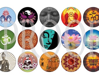 Digital Bottle Cap Image Sheet - Zen Peace Buddah - Collage digital de 1 pulgada - Descarga instantánea