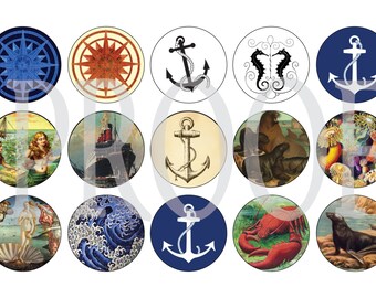 Digitale fles Cap afbeelding blad - Vintage nautische - 1 Inch Digitale Collage - Instant Download