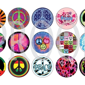Digital Bottle Cap Image Sheet - Peace Sign - 1 Inch Digital Collage - Instant Download