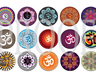 Hoja de imagen de la tapa de la botella digital - símbolo Om - yoga - collage digital de 1 pulgada - Descarga instantánea