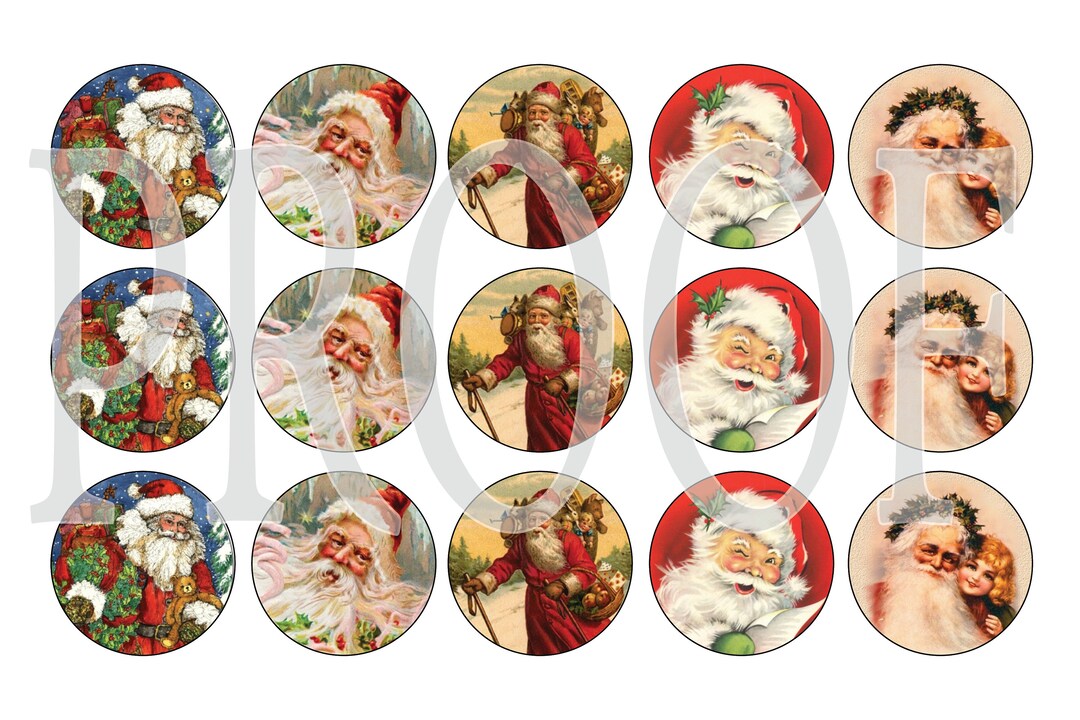 Digital Bottle Cap Image Sheet - Vintage Santa - 1 Inch Digital Collage ...