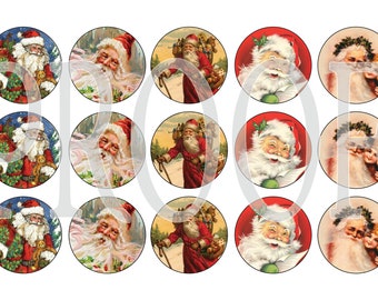 Digital Bottle Cap Image Sheet - Vintage Santa - 1 Inch Digital Collage - Instant Download