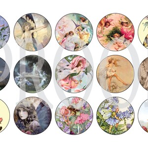 Digital Bottle Cap Image Sheet - Vintage Fairies - 1 Inch Digital Collage - Instant Download