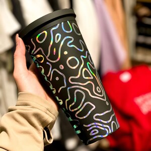 Holographic Custom Insulated Tumbler Large Iced Coffee Cup Topographic  Reusable Cold Cup BPA Free 22oz Personalized Strata 