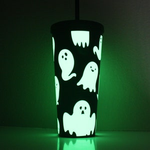 Glow in the Dark Ghost Tumbler | Cute Halloween Cup | Large Iced Coffee Cup | Reusable Cold Cup | 22oz | Personalized Gift