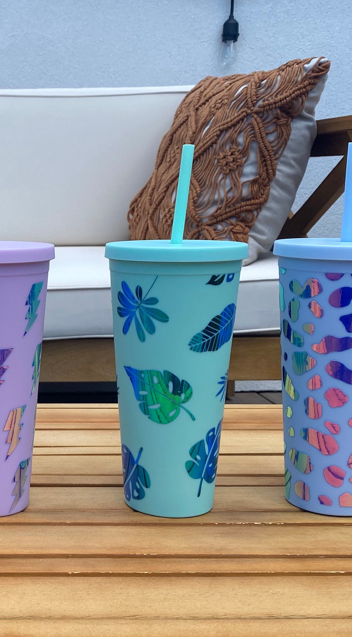 Tropical Leaves Custom Insulated Tumbler Large Iced Coffee 