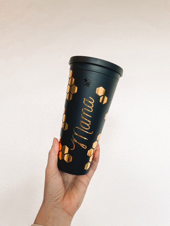 Bee & Honeycomb Custom Insulated Tumbler Large Iced Coffee Cup With Straw Reusable  Cold Cup Beehive Tumbler Gift for Best Friend 