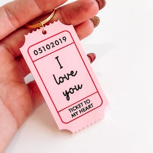 Valentine’s Day keychain | Gifts for her | Ticket to love | Custom phrase keychain | Custom date keychain | Anniversary gift | Basket Tag