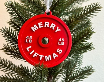 Red Merry Liftmas Weight Ornament | Gym Gift | Weightlifting Ornament | Crossfit Gifts | Secret Santa for Gym Friend | Gym Ornament