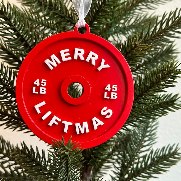 Red Merry Liftmas Weight Ornament | Gym Gift | Weightlifting Ornament | Crossfit Gifts | Secret Santa for Gym Friend | Gym Ornament