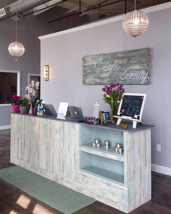Reception Desk Cash Wrap Counter With Front Display Shelves Etsy