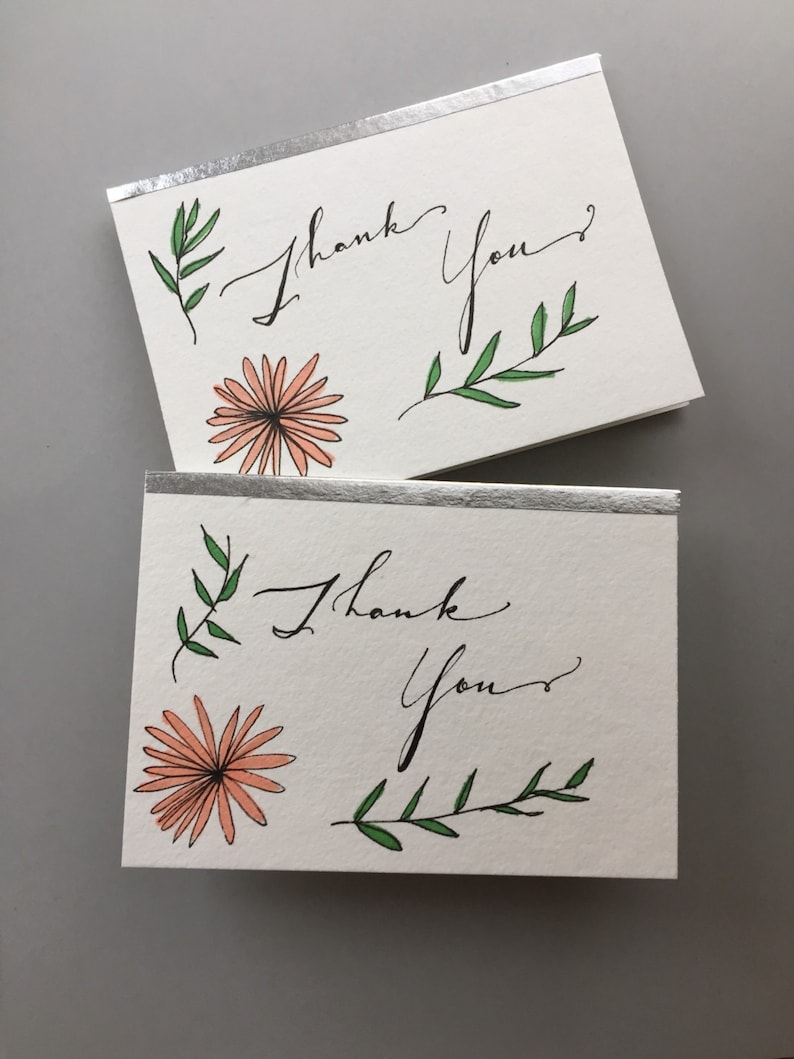 Hand Drawn Thank You Card, Floral Design - Etsy