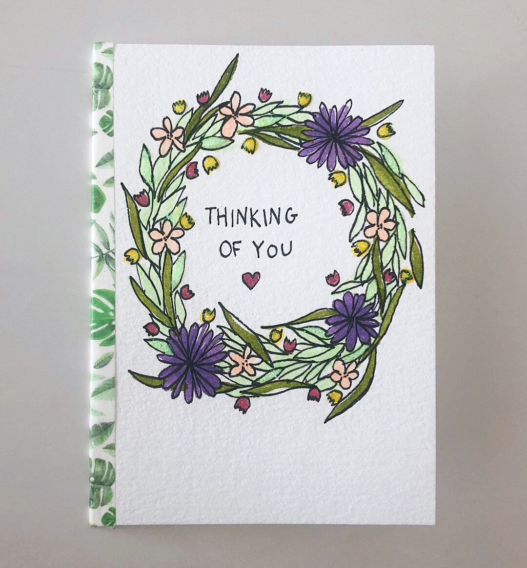 Hand-drawn Floral Wreath Thinking of You Card - Etsy
