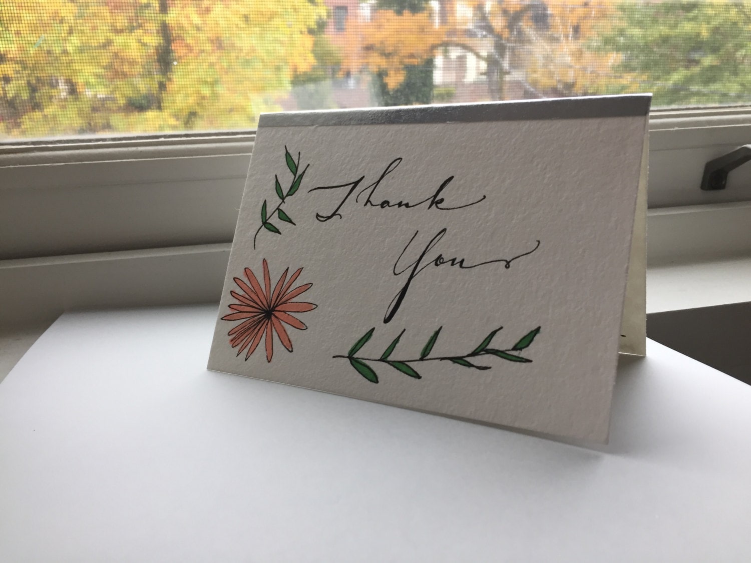 Hand Drawn Thank You Card, Floral Design - Etsy