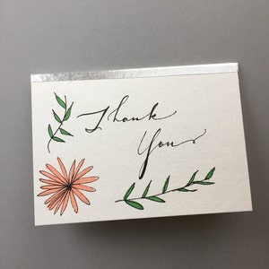 Bedankkaart, dankbaar, dankbaarheidskaart, liefdeskaart, bloemen, roségoud, zilver, handgetekende kaart, vriendschapskaart