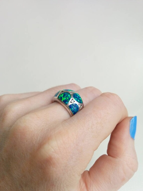 Vintage Sterling Silver Synthetic Blue and Green … - image 5