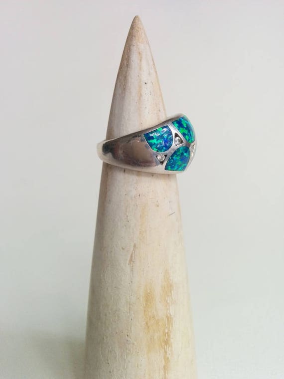 Vintage Sterling Silver Synthetic Blue and Green … - image 2