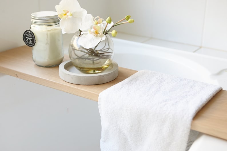 Bath Tray, Bath Caddy made from Solid French Oak Bath Shelf Display Board Custom Made Bath Decor Natural Finish image 3