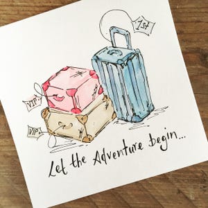 Personalised Travel card Let the adventure begin Bon Voyage Good luck Personalised Free Watercolour original image 2